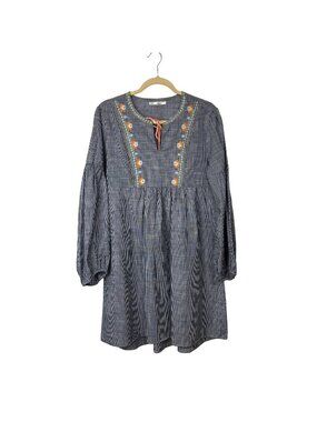 ✨3/$30 Grifflin Paris M Gingham Long Sleeve Embroidered Cotton Dress Cottagecore